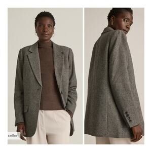 NWT Quince Italian Wool Oversized Blazer Classic Career Work Textured Brown XL